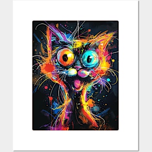Surprised Cat Painting Colorfull Pop Art Design For Cat Onwer Posters and Art